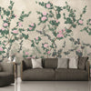 Peony Chinoiserie Blossom Wall Mural, Green Floral Bloom Wallpaper, Oversized Contemporary Custom Size Wall Art, Non-Woven, Non-Pasted, Removable - Walloro High End Wallcoverings & More