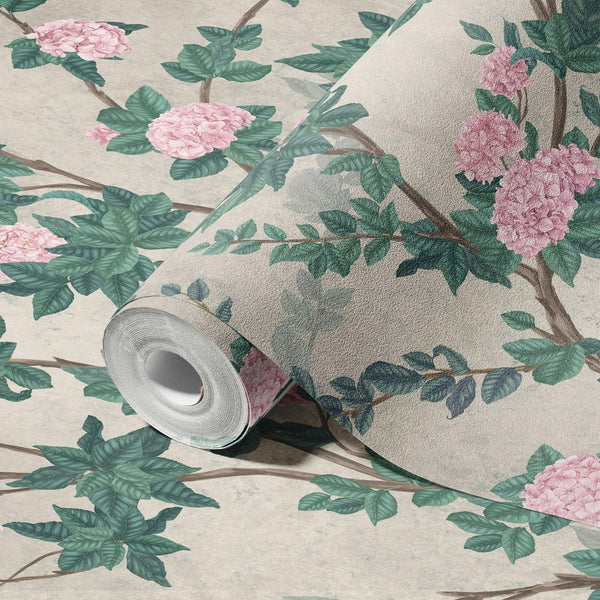 Peony Chinoiserie Blossom Wall Mural, Green Floral Bloom Wallpaper, Oversized Contemporary Custom Size Wall Art, Non-Woven, Non-Pasted, Removable - Walloro High End Wallcoverings & More