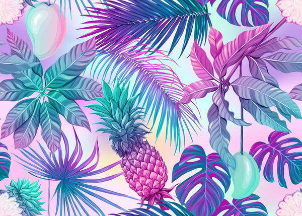 Pink and Blue Tropical Plants Wallpaper, Seamless Pattern Mural, Oversized Custom Size Wall Art, Non - Woven, Non - Adhesive, Modern Wall Paper, Removable - Adawall Wallpaper - Registered Trade Accounts Only, Wallpaper Wholesale Account - W77693 - Adawall Wholesale - Wallpaper Wholesaler
