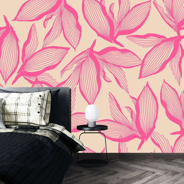 Pink Exotic Flowers Wallpaper, Seamless Pattern Mural, Oversized Custom Size Wall Art, Non - Woven, Non - Adhesive, Modern Wall Paper, Removable - Adawall Wallpaper - Registered Trade Accounts Only, Wallpaper Wholesale Account - W77969 - Adawall Wholesale - Wallpaper Wholesaler