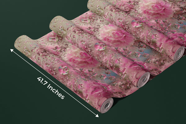 Pink Flowers Wallpaper, Through Glass, Water Drops Mural, Oversized Custom Size Wall Art, Non - Woven, Non - Adhesive, Modern Wall Paper, Removable - Adawall Wallpaper - Registered Trade Accounts Only, Wallpaper Wholesale Account - W78111 - Adawall Wholesale - Wallpaper Wholesaler
