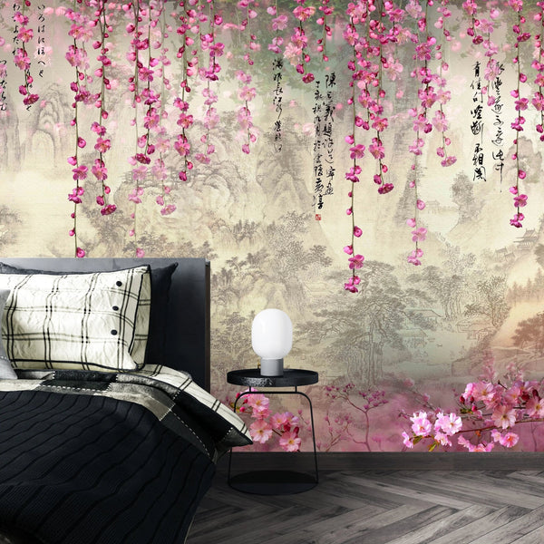 Pink Sakura Flowers Wallpaper, Chinoiserie Mural, Oversized Custom Size Wall Art, Non - Woven, Non - Adhesive, Modern Wall Paper, Removable - Adawall Wallpaper - Registered Trade Accounts Only, Wallpaper Wholesale Account - W78110 - Adawall Wholesale - Wallpaper Wholesaler