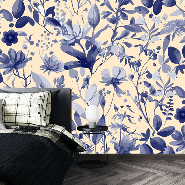 Purple Floral Wallpaper, Seamless Pattern Mural, Oversized Custom Size Wall Art, Non - Woven, Non - Adhesive, Modern Wall Paper, Removable - Adawall Wallpaper - Registered Trade Accounts Only, Wallpaper Wholesale Account - W77961 - Adawall Wholesale - Wallpaper Wholesaler