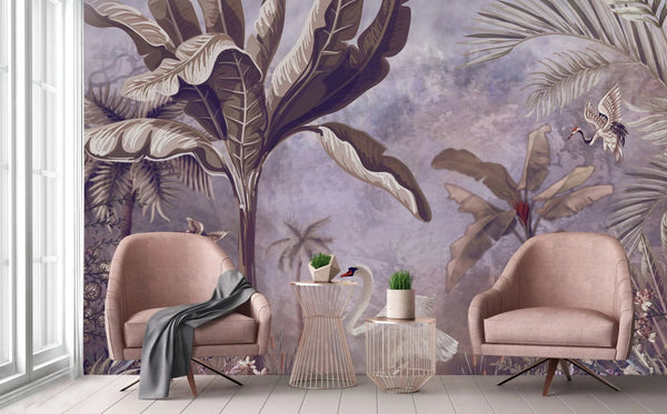 Purple Modern Luxury Tropical Wallpaper, Swan, Non - Woven Custom Wall Mural, Non - Adhesive, Washable, Decorative, Removable, Home Decor Wall Art - Adawall Wallpaper - Registered Trade Accounts Only, Wallpaper Wholesale Account - A302-2 - Adawall Wholesale - Wallpaper Wholesaler