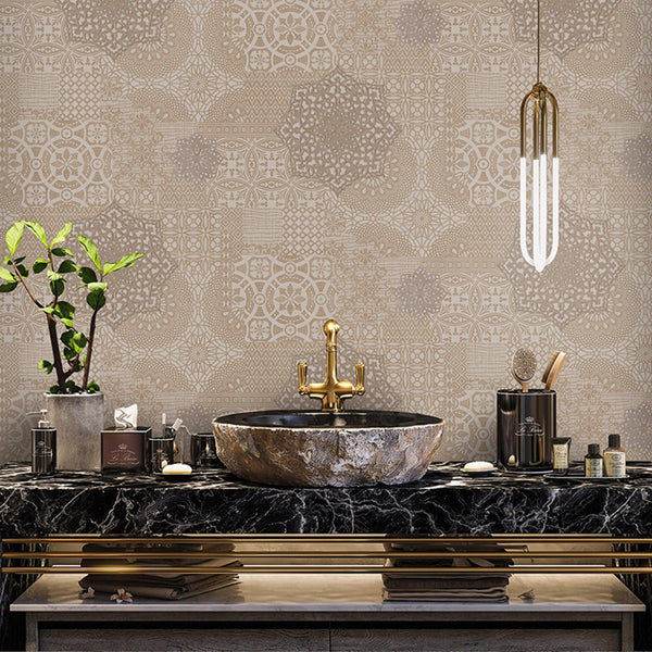Quilted 3D Embossed Wallpaper, Beige, Flocked Rich Textured Velvet Feel Luxury Wallcovering, Vintage Washed Patchwork Style, Non - Woven - Adawall Wallpaper - Registered Trade Accounts Only, Wallpaper Wholesale Account - 1409-3 - Adawall Wholesale - Wallpaper Wholesaler