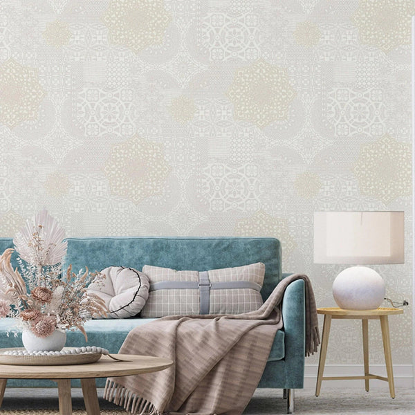 Quilted 3D Embossed Wallpaper, Cream, Flocked Rich Textured Velvet Feel Luxury Wallcovering, Vintage Washed Patchwork Style, Non - Woven - Adawall Wallpaper - Registered Trade Accounts Only, Wallpaper Wholesale Account - 1409-1 - Adawall Wholesale - Wallpaper Wholesaler