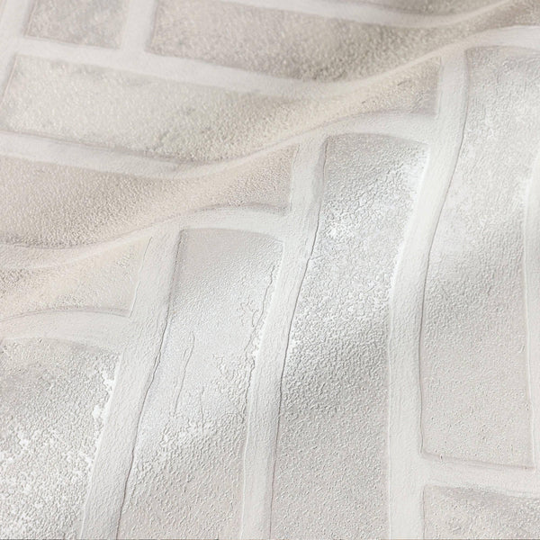 Realistic Embossed Brick Wallpaper, White, Ivory Chevron Pattern Stone Wall Decor, Home Commercial Use Textured Wallcovering - Adawall Wallpaper - Registered Trade Accounts Only, Wallpaper Wholesale Account - 23105-1 - Adawall Wholesale - Wallpaper Wholesaler