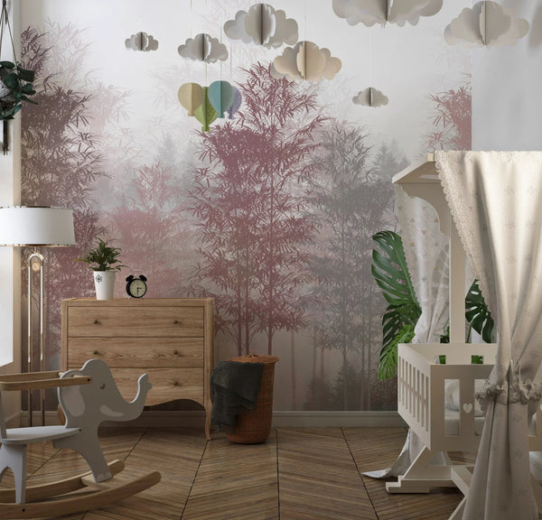Red and Gray Trees Wallpaper, Foggy Forest Mural, Oversized Custom Size Wall Art, Non - Woven, Non - Adhesive, Modern Wall Paper, Removable - Adawall Wallpaper - Registered Trade Accounts Only, Wallpaper Wholesale Account - W78147 - Adawall Wholesale - Wallpaper Wholesaler