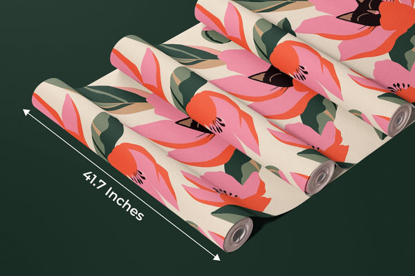 Red and Pink Floral, Kittens Wallpaper, Seamless Pattern Mural, Oversized Custom Size Wall Art, Non - Woven, Non - Adhesive, Modern Wall Paper, Removable - Adawall Wallpaper - Registered Trade Accounts Only, Wallpaper Wholesale Account - W77873 - Adawall Wholesale - Wallpaper Wholesaler