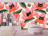 Red and Pink Floral, Kittens Wallpaper, Seamless Pattern Mural, Oversized Custom Size Wall Art, Non - Woven, Non - Adhesive, Modern Wall Paper, Removable - Adawall Wallpaper - Registered Trade Accounts Only, Wallpaper Wholesale Account - W77873 - Adawall Wholesale - Wallpaper Wholesaler