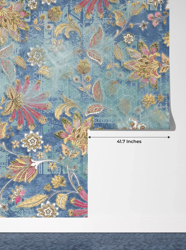 Rose Flower Wallpaper, Blue Background Mural, Oversized Custom Size Wall Art, Non - Woven, Non - Adhesive, Modern Wall Paper, Removable - Adawall Wallpaper - Registered Trade Accounts Only, Wallpaper Wholesale Account - W77844 - Adawall Wholesale - Wallpaper Wholesaler