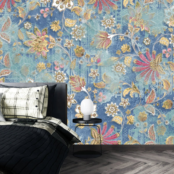 Rose Flower Wallpaper, Blue Background Mural, Oversized Custom Size Wall Art, Non - Woven, Non - Adhesive, Modern Wall Paper, Removable - Adawall Wallpaper - Registered Trade Accounts Only, Wallpaper Wholesale Account - W77844 - Adawall Wholesale - Wallpaper Wholesaler