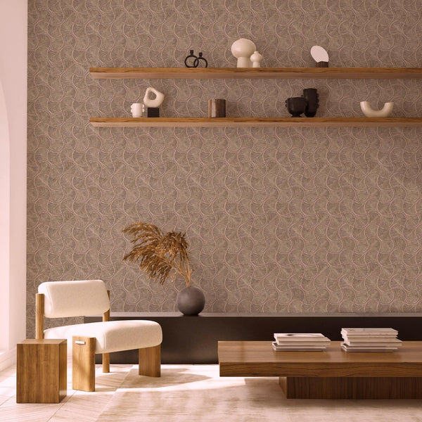 Round Geometric Shapes Deep Embossed Wallpaper, Brown Shiny Surface Textured Wall Accent Decor - Walloro High End Wallcoverings & More