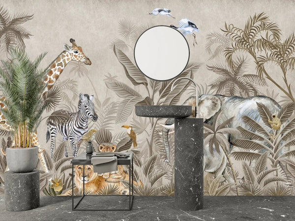 Safari Animals Wallpaper, Watercolor Mural, Oversized Custom Size Wall Art, Non - Woven, Non - Adhesive, Modern Wall Paper, Removable - Adawall Wallpaper - Registered Trade Accounts Only, Wallpaper Wholesale Account - W77832 - Adawall Wholesale - Wallpaper Wholesaler