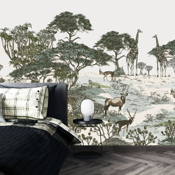 Safari Panaroma Wallpaper, Seamless Wildlife Mural, Oversized Custom Size Wall Art, Non - Woven, Non - Adhesive, Modern Wall Paper, Removable - Adawall Wallpaper - Registered Trade Accounts Only, Wallpaper Wholesale Account - W77565 - Adawall Wholesale - Wallpaper Wholesaler