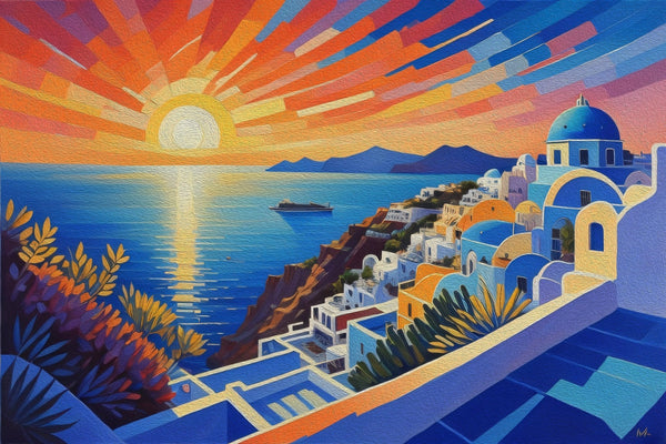 Santorini Sunset Wallpaper, Oil Painting Mural, Oversized Custom Size Wall Art, Non - Woven, Non - Adhesive, Modern Wall Paper, Removable - Adawall Wallpaper - Registered Trade Accounts Only, Wallpaper Wholesale Account - W77609 - Adawall Wholesale - Wallpaper Wholesaler
