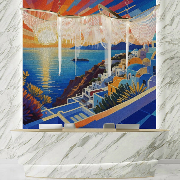 Santorini Sunset Wallpaper, Oil Painting Mural, Oversized Custom Size Wall Art, Non - Woven, Non - Adhesive, Modern Wall Paper, Removable - Adawall Wallpaper - Registered Trade Accounts Only, Wallpaper Wholesale Account - W77609 - Adawall Wholesale - Wallpaper Wholesaler