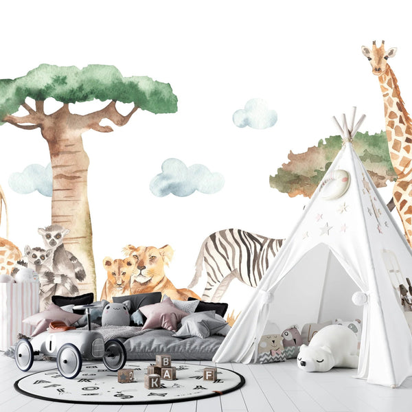 Savannah Watercolor Wallpaper, Seamless Pattern Mural, Oversized Custom Size Wall Art, Non - Woven, Non - Adhesive, Modern Wall Paper, Removable - Adawall Wallpaper - Registered Trade Accounts Only, Wallpaper Wholesale Account - W77954 - Adawall Wholesale - Wallpaper Wholesaler