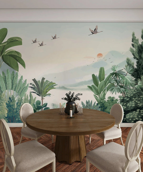 Scenic Jungle Wallpaper, Flying Birds Mural, Oversized Custom Size Wall Art, Non - Woven, Non - Adhesive, Modern Wall Paper, Removable - Adawall Wallpaper - Registered Trade Accounts Only, Wallpaper Wholesale Account - W78195 - Adawall Wholesale - Wallpaper Wholesaler