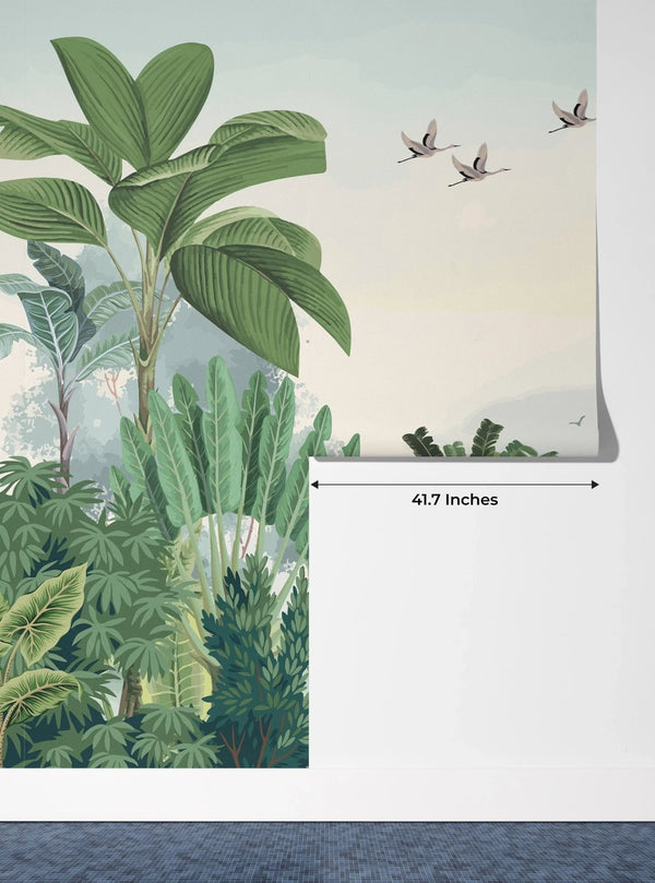 Scenic Jungle Wallpaper, Flying Birds Mural, Oversized Custom Size Wall Art, Non - Woven, Non - Adhesive, Modern Wall Paper, Removable - Adawall Wallpaper - Registered Trade Accounts Only, Wallpaper Wholesale Account - W78195 - Adawall Wholesale - Wallpaper Wholesaler