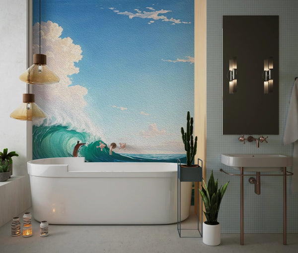 Sea Wave Wallpaper, Oil Painting Mural, Oversized Custom Size Wall Art, Non - Woven, Non - Adhesive, Modern Wall Paper, Removable - Adawall Wallpaper - Registered Trade Accounts Only, Wallpaper Wholesale Account - W77604 - Adawall Wholesale - Wallpaper Wholesaler