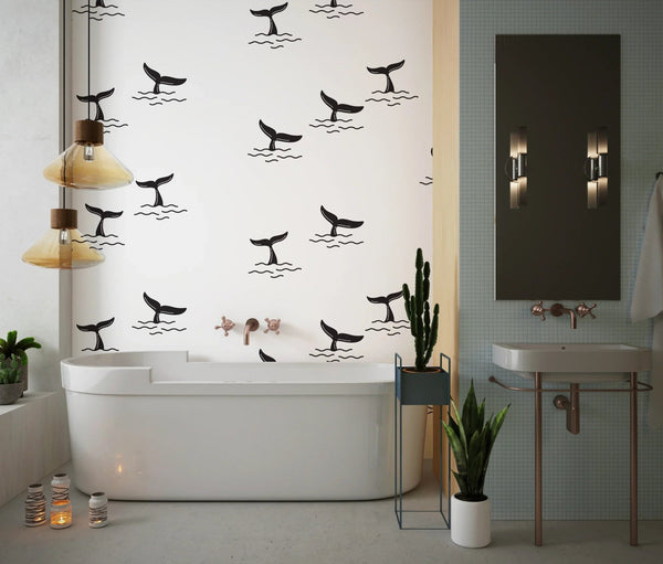 Shark Fin Wallpaper, Seamless Pattern Mural, Oversized Custom Size Wall Art, Non - Woven, Non - Adhesive, Modern Wall Paper, Removable - Adawall Wallpaper - Registered Trade Accounts Only, Wallpaper Wholesale Account - W77789 - Adawall Wholesale - Wallpaper Wholesaler