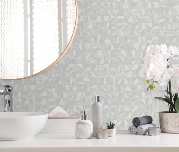 Shimmering Geometric Shapes Wallpaper, Light Gray Deep Embossed Asymmetrical Design Wallcovering - Adawall Wallpaper - Registered Trade Accounts Only, Wallpaper Wholesale Account - 1512-2 - Adawall Wholesale - Wallpaper Wholesaler