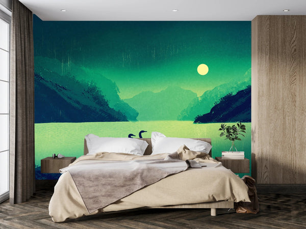 Shiny Moon Wallpaper, Birds Mural, Oversized Custom Size Wall Art, Non - Woven, Non - Adhesive, Modern Wall Paper, Removable - Adawall Wallpaper - Registered Trade Accounts Only, Wallpaper Wholesale Account - W78163 - Adawall Wholesale - Wallpaper Wholesaler