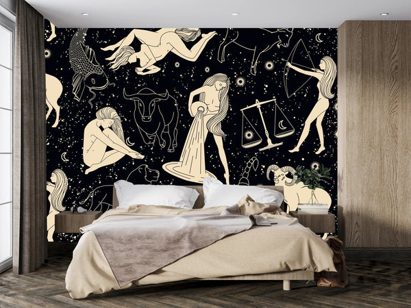 Signs Zodiac Wallpaper, Seamless Pattern Mural, Oversized Custom Size Wall Art, Non - Woven, Non - Adhesive, Modern Wall Paper, Removable - Adawall Wallpaper - Registered Trade Accounts Only, Wallpaper Wholesale Account - W77950 - Adawall Wholesale - Wallpaper Wholesaler