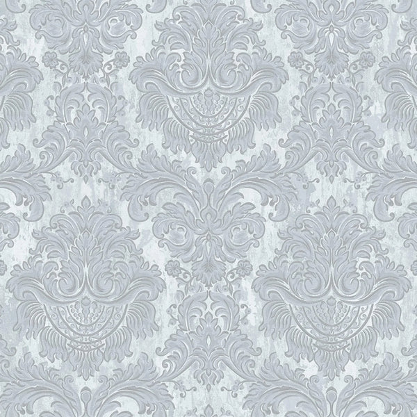 Silver Rich Baroque Damask Wallpaper Deep Embossed Shimmering Vintage Design - Walloro High End Wallcoverings & More