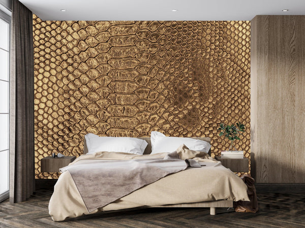Snake Skin Texture Wallpaper, Golden Mural, Oversized Custom Size Wall Art, Non - Woven, Non - Adhesive, Modern Wall Paper, Removable - Adawall Wallpaper - Registered Trade Accounts Only, Wallpaper Wholesale Account - W77939 - Adawall Wholesale - Wallpaper Wholesaler