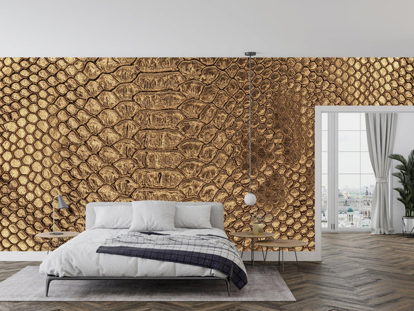 Snake Skin Texture Wallpaper, Golden Mural, Oversized Custom Size Wall Art, Non - Woven, Non - Adhesive, Modern Wall Paper, Removable - Adawall Wallpaper - Registered Trade Accounts Only, Wallpaper Wholesale Account - W77939 - Adawall Wholesale - Wallpaper Wholesaler