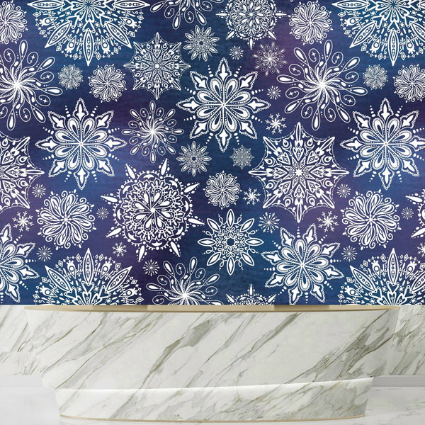 Snowflakes, Dark Blue and Purple Background Wallpaper, Seamless Pattern Mural, Oversized Custom Size Wall Art, Non - Woven, Non - Adhesive, Modern Wall Paper, Removable - Adawall Wallpaper - Registered Trade Accounts Only, Wallpaper Wholesale Account - W78033 - Adawall Wholesale - Wallpaper Wholesaler