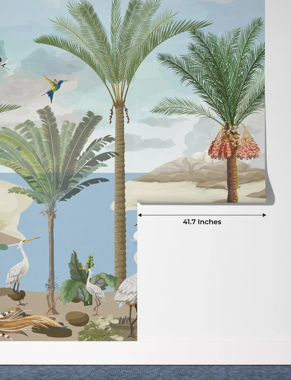 South Asian Subcontinent Wallpaper, Palm Trees, Birds Mural, Oversized Custom Size Wall Art, Non - Woven, Non - Adhesive, Modern Wall Paper, Removable - Adawall Wallpaper - Registered Trade Accounts Only, Wallpaper Wholesale Account - W77585 - Adawall Wholesale - Wallpaper Wholesaler