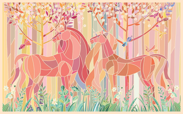 Stained Glass Unicorns Wallpaper, Spring Forest Mural, Oversized Custom Size Wall Art, Non - Woven, Non - Adhesive, Modern Wall Paper, Removable - Adawall Wallpaper - Registered Trade Accounts Only, Wallpaper Wholesale Account - W77949 - Adawall Wholesale - Wallpaper Wholesaler