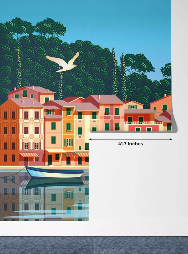 Summer day in Village Wallpaper, Boats, Sea Mural, Oversized Custom Size Wall Art, Non - Woven, Non - Adhesive, Modern Wall Paper, Removable - Adawall Wallpaper - Registered Trade Accounts Only, Wallpaper Wholesale Account - W77769 - Adawall Wholesale - Wallpaper Wholesaler