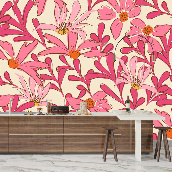 Summer Tropical Pink Wallpaper, Seamless Pattern Mural, Oversized Custom Size Wall Art, Non - Woven, Non - Adhesive, Modern Wall Paper, Removable - Adawall Wallpaper - Registered Trade Accounts Only, Wallpaper Wholesale Account - W78007 - Adawall Wholesale - Wallpaper Wholesaler