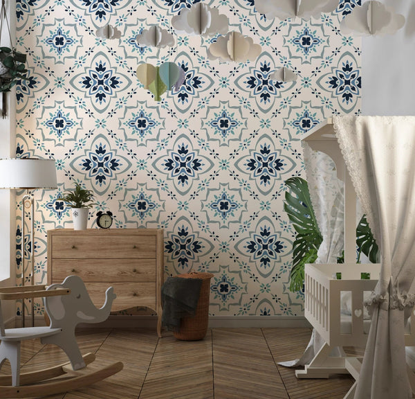 Talavera Wallpaper, Seamless Pattern Mural, Oversized Custom Size Wall Art, Non - Woven, Non - Adhesive, Modern Wall Paper, Removable - Adawall Wallpaper - Registered Trade Accounts Only, Wallpaper Wholesale Account - W77671 - Adawall Wholesale - Wallpaper Wholesaler