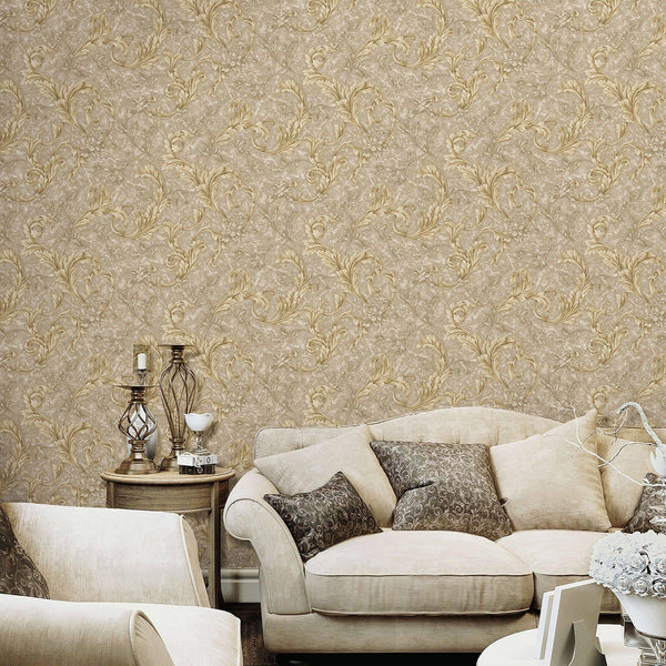 Textured Flowered Beige Gold Embossed Wallpaper, Home Wall Decor, Aesthetic Wallpaper, Textured Wallcovering Non - Adhesive - 41.7”W X 393”H - Adawall Wallpaper - Registered Trade Accounts Only, Wallpaper Wholesale Account - 1006-3 - Adawall Wholesale - Wallpaper Wholesaler