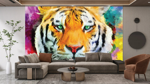 Tiger Wallpaper, Oil Painting Mural, Oversized Custom Size Wall Art, Non - Woven, Non - Adhesive, Modern Wall Paper, Removable - Adawall Wallpaper - Registered Trade Accounts Only, Wallpaper Wholesale Account - W78167 - Adawall Wholesale - Wallpaper Wholesaler