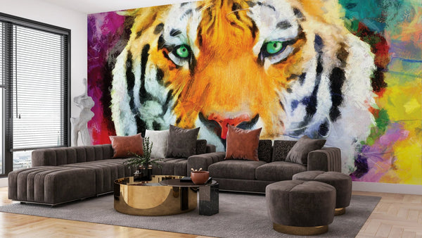 Tiger Wallpaper, Oil Painting Mural, Oversized Custom Size Wall Art, Non - Woven, Non - Adhesive, Modern Wall Paper, Removable - Adawall Wallpaper - Registered Trade Accounts Only, Wallpaper Wholesale Account - W78167 - Adawall Wholesale - Wallpaper Wholesaler