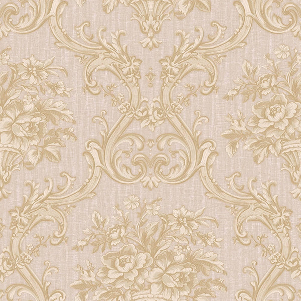 Timeless Velvet Feel Damask Embossed Wallpaper, Cream, Light Gold 3D Textured, Flocked, Washable, Luxury Wall Decoration - Walloro High End Wallcoverings & More