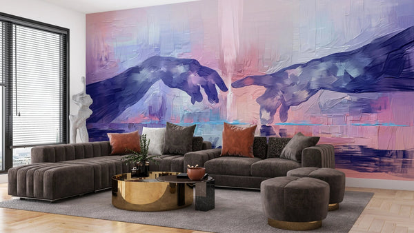 Touching Hands Wallpaper, Dark Violet Mural, Oversized Custom Size Wall Art, Non - Woven, Non - Adhesive, Modern Wall Paper, Removable - Adawall Wallpaper - Registered Trade Accounts Only, Wallpaper Wholesale Account - W78210 - Adawall Wholesale - Wallpaper Wholesaler