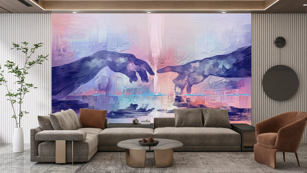 Touching Hands Wallpaper, Dark Violet Mural, Oversized Custom Size Wall Art, Non - Woven, Non - Adhesive, Modern Wall Paper, Removable - Adawall Wallpaper - Registered Trade Accounts Only, Wallpaper Wholesale Account - W78210 - Adawall Wholesale - Wallpaper Wholesaler