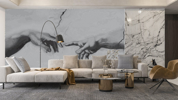 Touching Hands Wallpaper, Line Drawing Mural, Oversized Custom Size Wall Art, Non - Woven, Non - Adhesive, Modern Wall Paper, Removable - Adawall Wallpaper - Registered Trade Accounts Only, Wallpaper Wholesale Account - W78211 - Adawall Wholesale - Wallpaper Wholesaler