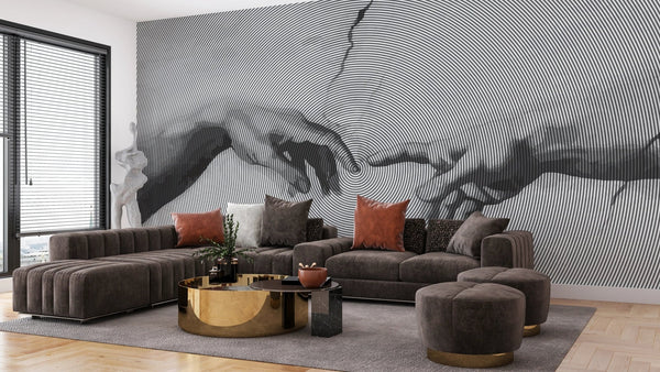 Touching Hands Wallpaper, Line Drawing Mural, Oversized Custom Size Wall Art, Non - Woven, Non - Adhesive, Modern Wall Paper, Removable - Adawall Wallpaper - Registered Trade Accounts Only, Wallpaper Wholesale Account - W78211 - Adawall Wholesale - Wallpaper Wholesaler