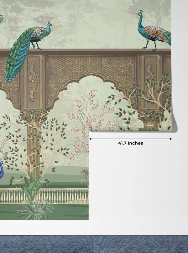 Traditional Mughal Garden Wallpaper, Peacock, Brown Arch Mural, Oversized Custom Size Wall Art, Non - Woven, Non - Adhesive, Modern Wall Paper, Removable - Adawall Wallpaper - Registered Trade Accounts Only, Wallpaper Wholesale Account - W77719 - Adawall Wholesale - Wallpaper Wholesaler