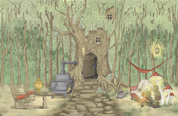 Tree House Wallpaper, Cozy Painted Style Mural, Oversized Custom Size Wall Art, Non - Woven, Non - Adhesive, Modern Wall Paper, Removable - Adawall Wallpaper - Registered Trade Accounts Only, Wallpaper Wholesale Account - W77837 - Adawall Wholesale - Wallpaper Wholesaler