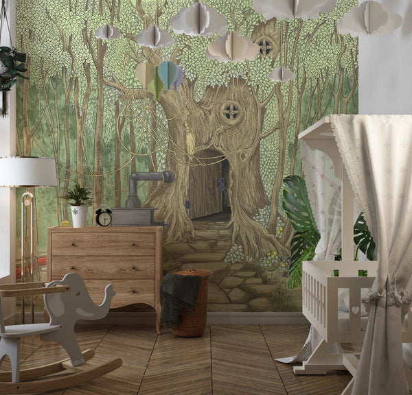 Tree House Wallpaper, Cozy Painted Style Mural, Oversized Custom Size Wall Art, Non - Woven, Non - Adhesive, Modern Wall Paper, Removable - Adawall Wallpaper - Registered Trade Accounts Only, Wallpaper Wholesale Account - W77837 - Adawall Wholesale - Wallpaper Wholesaler