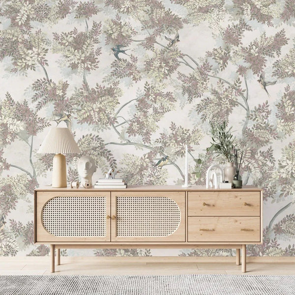 Tree Leaves Wall Mural, Birds Chinoiserie Wallpaper, Yellow Oversized Botanical Custom Size Wall Paper, Non - Woven, Modern Wall Art, Non - Pasted, Removable - Adawall Wallpaper - Registered Trade Accounts Only, Wallpaper Wholesale Account - SE300-3 - Adawall Wholesale - Wallpaper Wholesaler